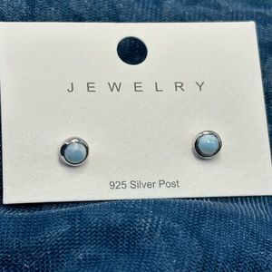 Natural blue Larimar healing stone sterling silver stud earrings